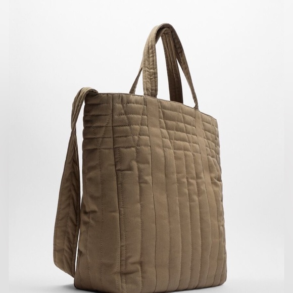 NWT. Zara Tan Quilted Shopper Tote Bag. - Picture 2 of 12